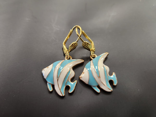Marine Angelfish Earrings - Baby Blue White Gold