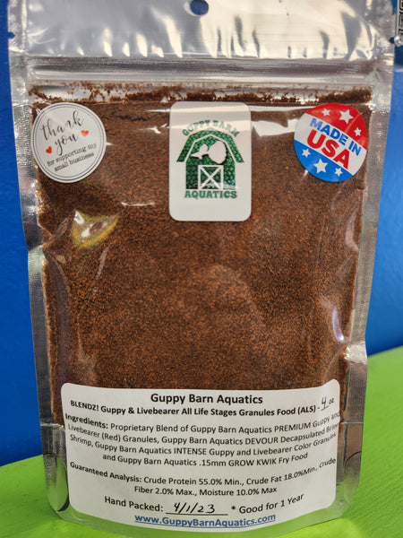 Guppy Barn Aquatics - BLENDZ! Guppy and Livebearer All Life Stages Granules Food Blend Mix