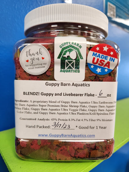 Guppy Barn Aquatics - BLENDZ! Guppy and Livebearer Flake Food