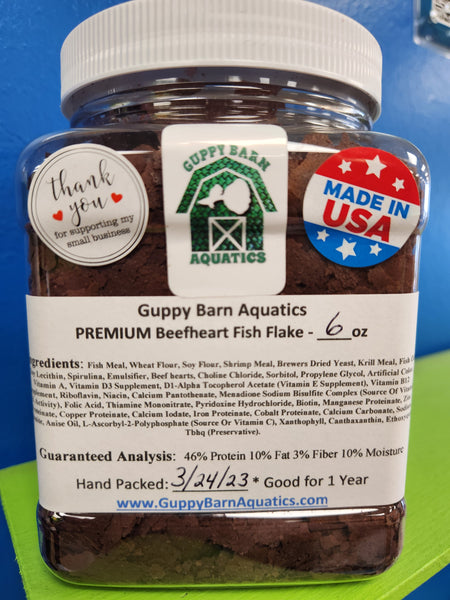 Guppy Barn Aquatics - PREMIUM Beefheart Fish Flake Food