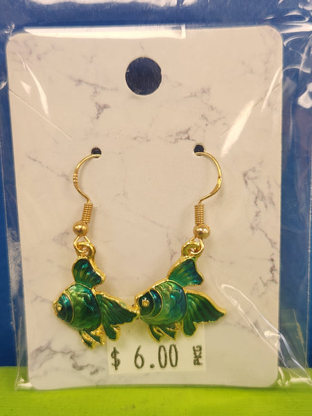 Goldfish Earrings - Green Teal